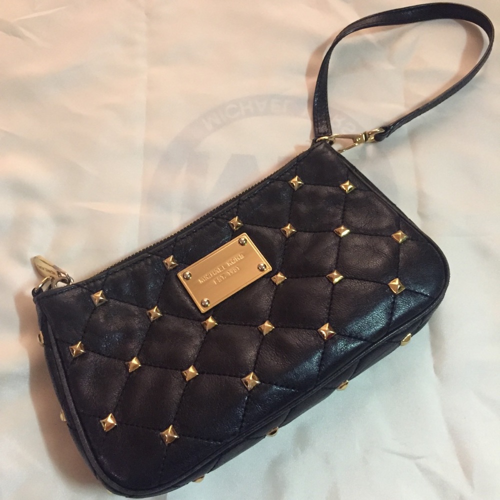 Michael Kors Black Purse/Wristlet Gold Studs - Picture 3 of 8